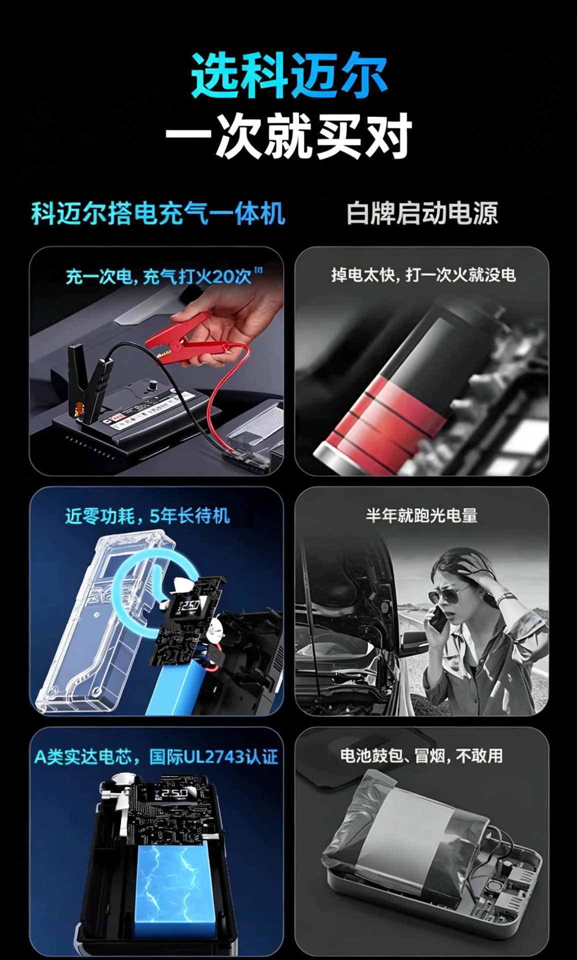 2026新款汽车应急启动电源充气泵一体机汽车强启电瓶紧急搭电宝详情14