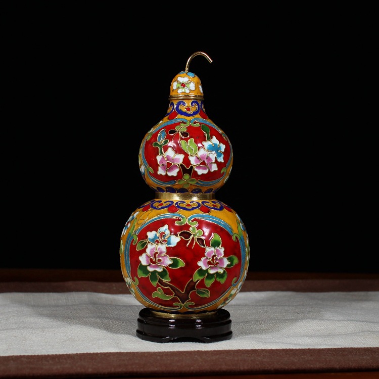 Beijing Cloisonne craft cultural gift and decoration piece: 6-inch gourd with copper body, cloisonne enamel, filigree and silver blue pic 7