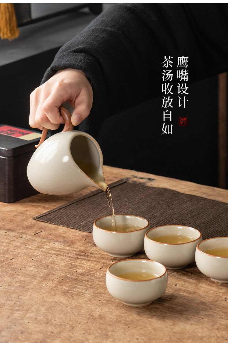 Beige Ru Kiln Kung Fu tea set, Chinese ceramic teapot lid, bowl, tea cup, tea tray, light luxury high-end household wholesale pic 15