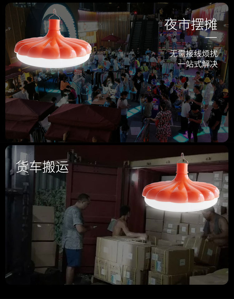 Wholesale of LED power failure emergency bulb lights, USB charging household night market outdoor camping lights, waterproof pumpkin flying saucer lights pic 4