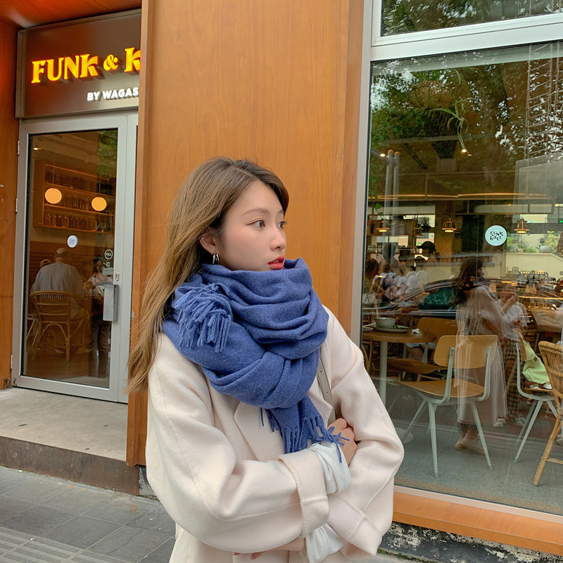 韩版纯色羊绒围巾女秋冬加厚百搭披肩男士白色羊毛围巾批发服装配饰详情25