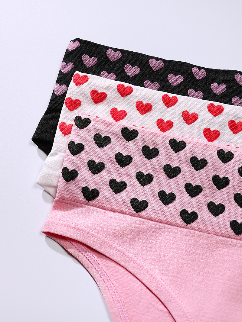 Three pairs of high-waisted triangular underpants with heart patterns for women, European and American sexy, seamless and breathable pure cotton crotch underpants for export pic 10