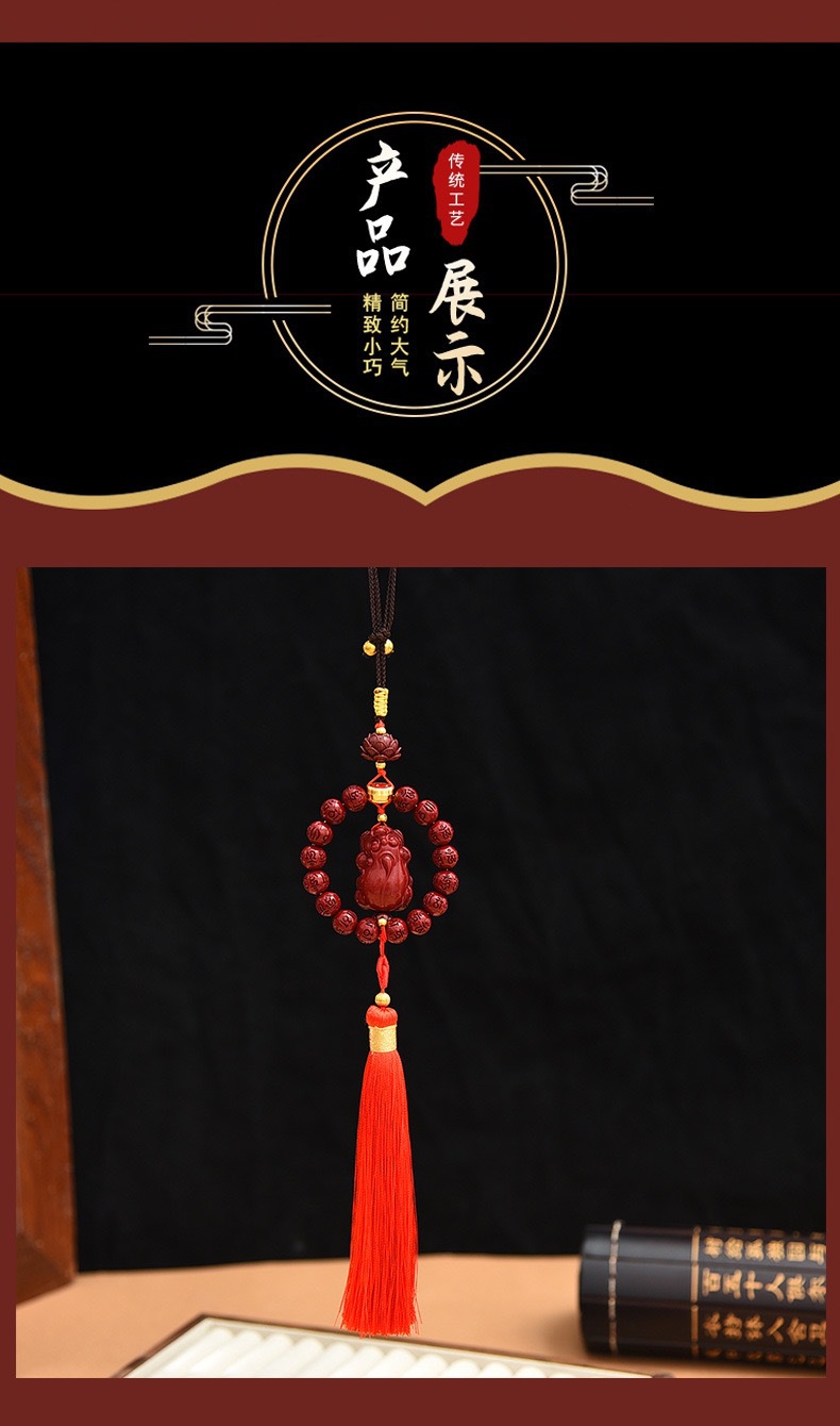 New six-character true words bead ring tassel car pendant, cinnabar lotus, little deer car rearview mirror interior hanging accessory, national trend pic 6