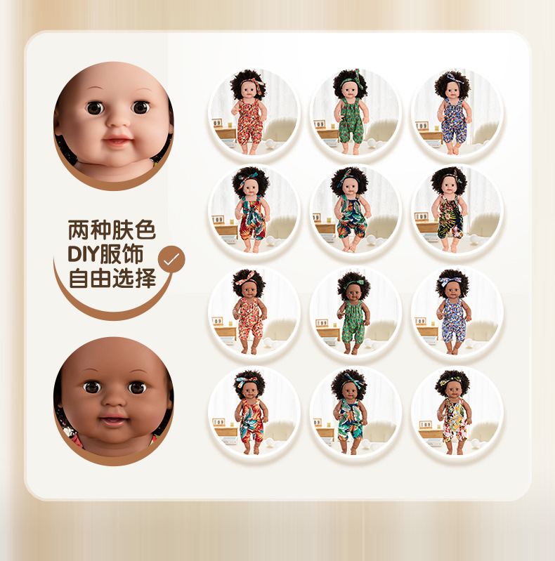 50cm cross-border simulation baby rebirth doll, African black kid, cute curly hair, vinyl companion toy doll wholesale pic 14