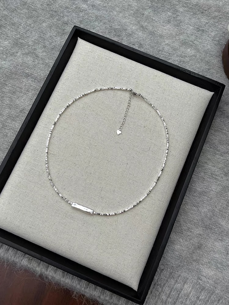 巴洛克异形淡水珍珠小银条珍珠项链镀银碎银子轻奢气质时尚锁骨链详情3