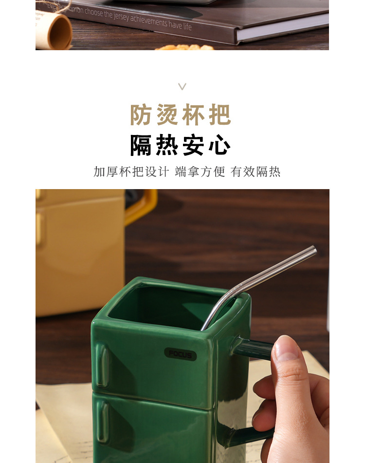 Creativo retro refrigerador con tapa pajita tazas de cerámica extravagante oficina pareja regalo taza de café pic 7