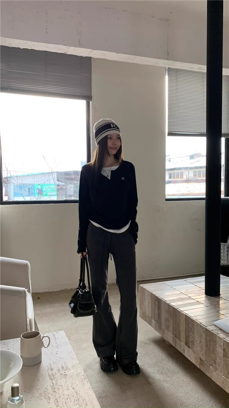 女士T恤假两件长袖T恤秋冬内搭修身显瘦打底上衣美式复古打底衫详情40