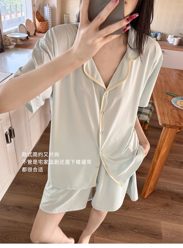 A two-piece set of casual wear for women in the original color ice leather, a summer pajama set with a cool and contrasting color, featuring new short-sleeved shirts and shorts pic 37