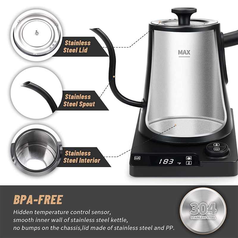 Gooseneck Kettle crossover e-commerce 2025 smart thermostat boca fina hervidor eléctrico cafetera tetera de cuello de cisne pic 3