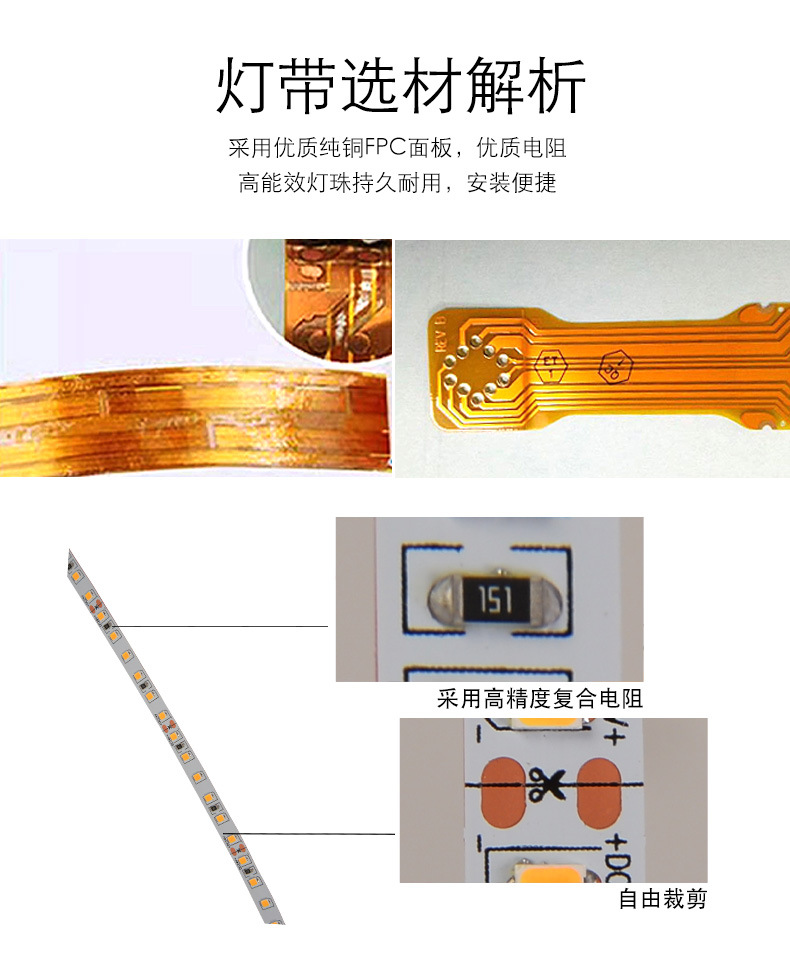 LED低压灯带24V2835贴片自粘120灯家装吊顶橱柜高显指线形灯条详情4