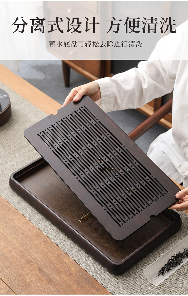 Wholesale of household small water storage trays, draining tea tables, simple rectangular bamboo tea sets, large and small sizes pic 32