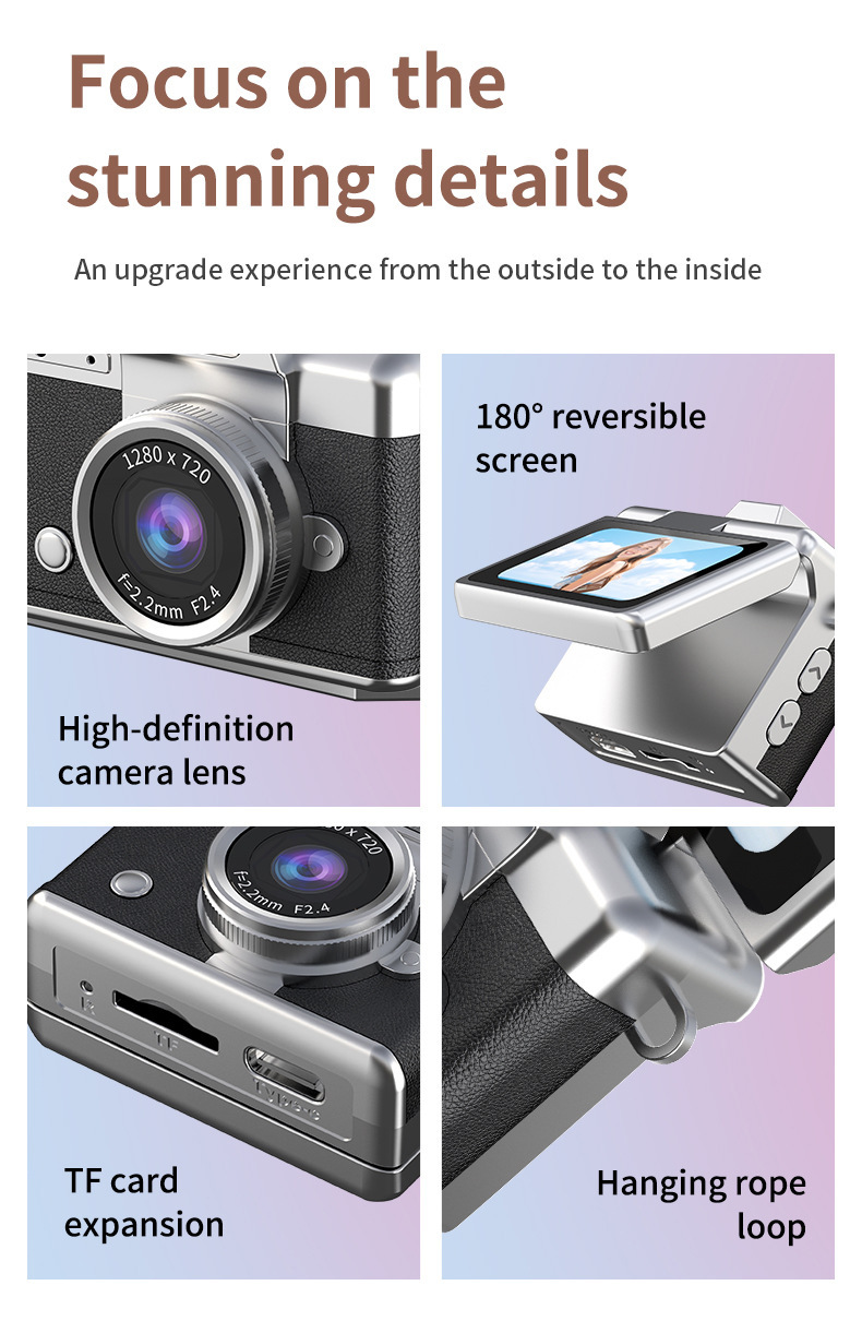 Cross-border thumb flip screen mini camera, a retro ccd high-definition portable small camera for students on campus pic 14