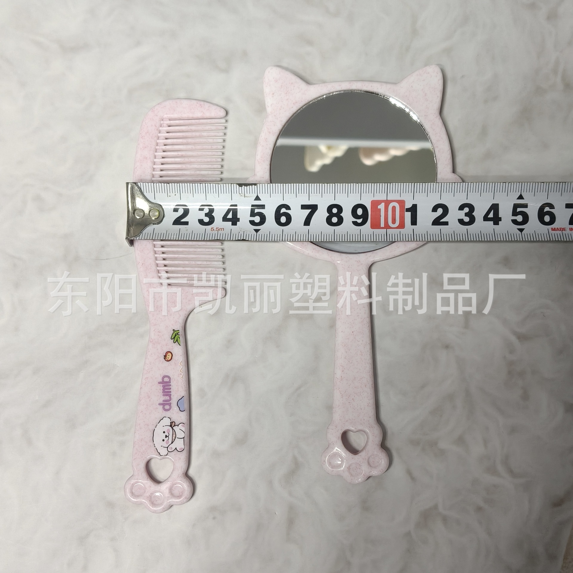 批发新款猫耳熊耳手柄镜便携卡通化妆镜梳子镜梳套装塑料镜子梳子详情7