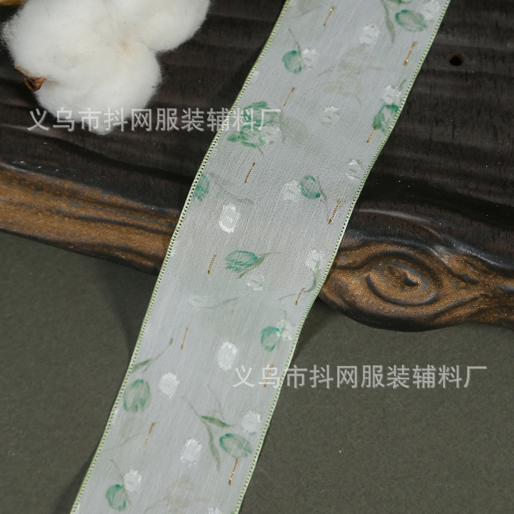 彩色郁金香花朵雪纱带DIY蝴蝶结发饰印花丝带鲜花材料礼盒diy辅料详情9