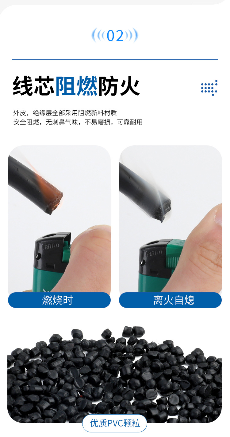 National standard wires, household sheathed wires, home decoration rvv wires, pure copper core flexible wires, 1.5, 2.5, 4 flat sheathed wires, flame retardant pic 7