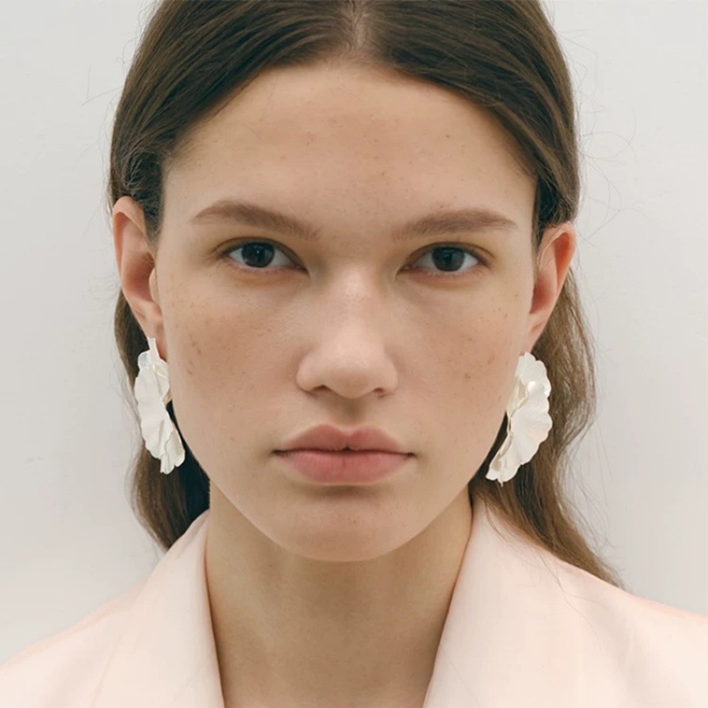 双层花奔耳环女小众设计高级感银色花掰耳钉轻奢时尚夸张气质耳饰详情2