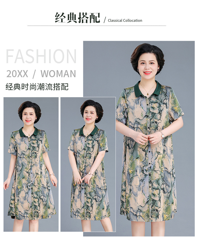 中年妈妈夏装连衣裙2024夏季新款中老年女装宽松遮肚时尚减龄裙子详情2