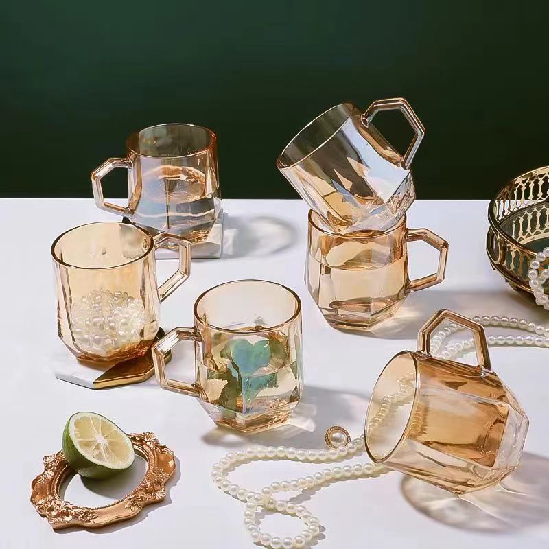 高颜值带把玻璃杯网红ins风家用果汁饮料杯简约创意牛奶杯六棱杯详情8