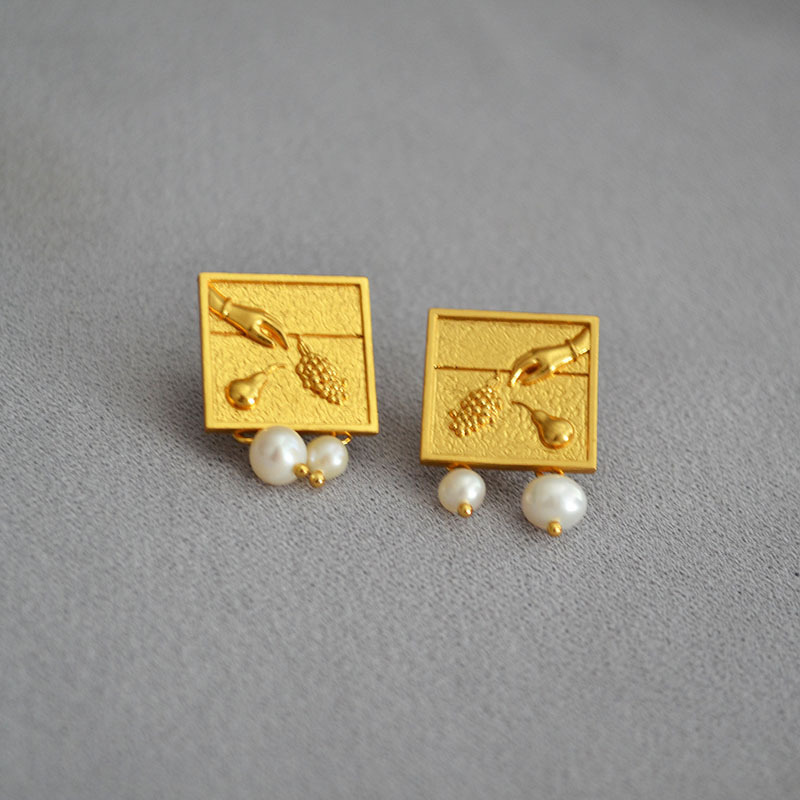 新春彩蛋清仓特价回馈欧美复古小众设计黄铜镀金个性气质耳钉耳饰详情31