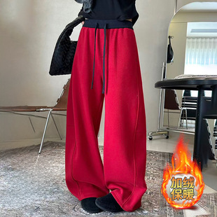 Fleece warm wide-leg pants, loose and high-waisted, slimming winter new style pic 1