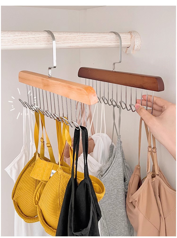 8-hook wooden hanger hanger for storing underwear, vests and ties, student dormitory solid wood wavy drying hanger pic 5