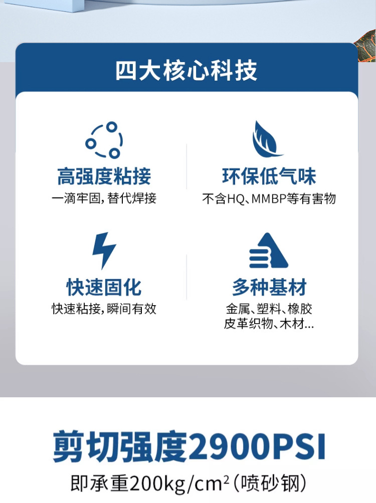401胶水速干胶塑料橡胶PVC金属陶瓷ABS软硬基材通用20g瞬干胶批发详情5
