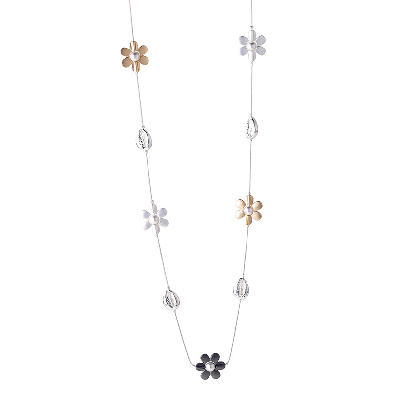 跨境专供女士长款毛衣链花朵撞色时尚简约风亚马逊热销金属项链详情4