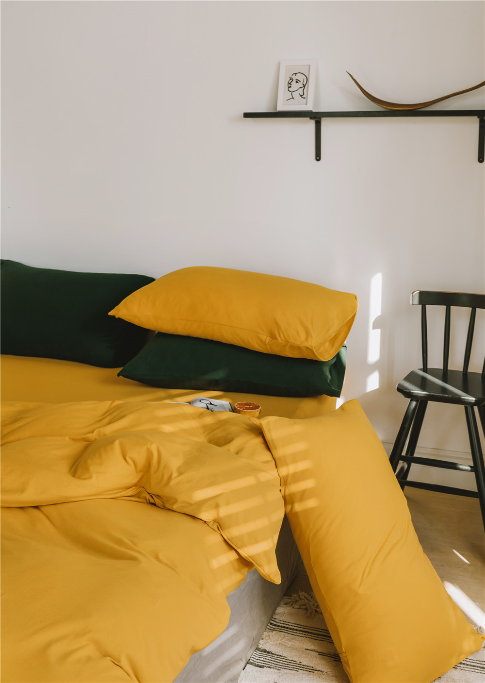 ins Japanese-style solid color all-cotton knitted cotton four-piece set, skin-friendly nude sleeping plain double-layer Indian cotton bed sheet pic 23