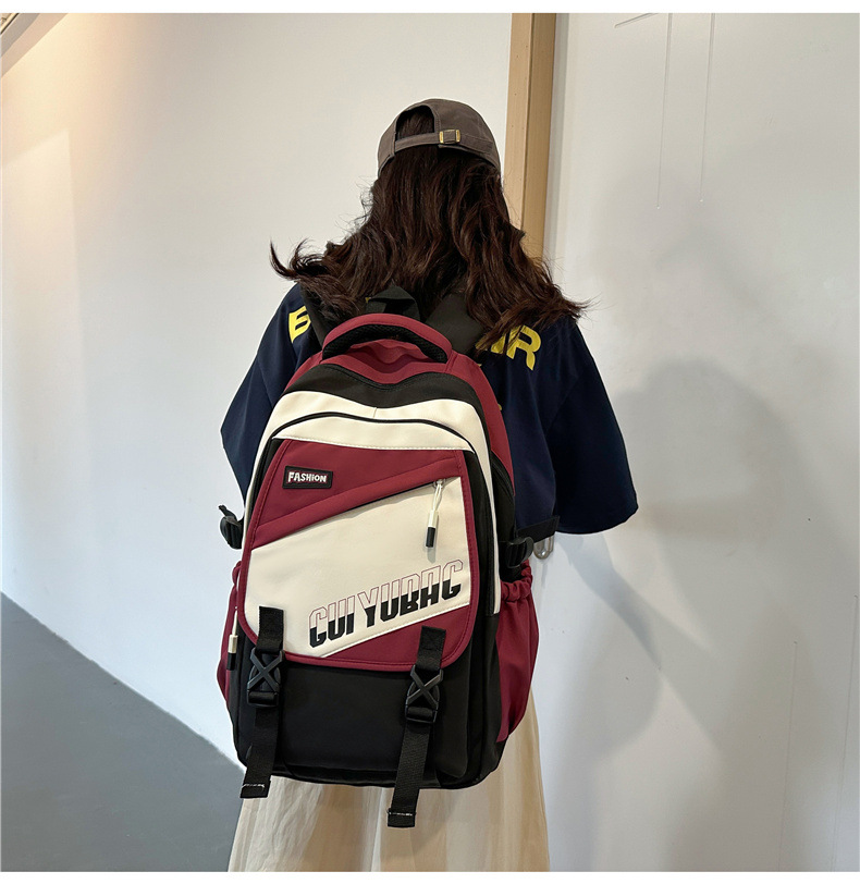 批发跨境双肩包韩版百搭书包撞色大学生高中大容量短途旅行背包详情41