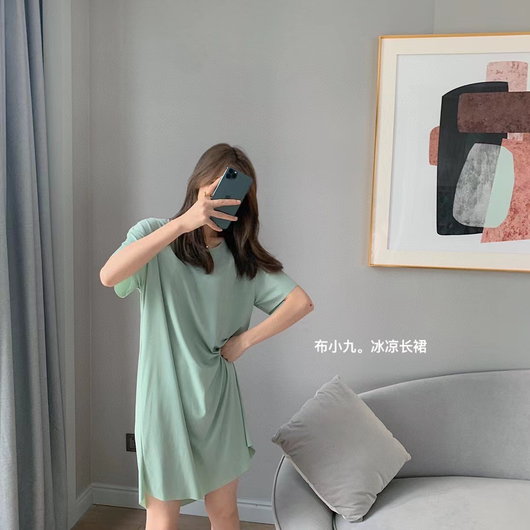 冰丝凉凉裙子2023夏季新款时尚女装睡裙气质连衣裙宽松学生中长裙详情13