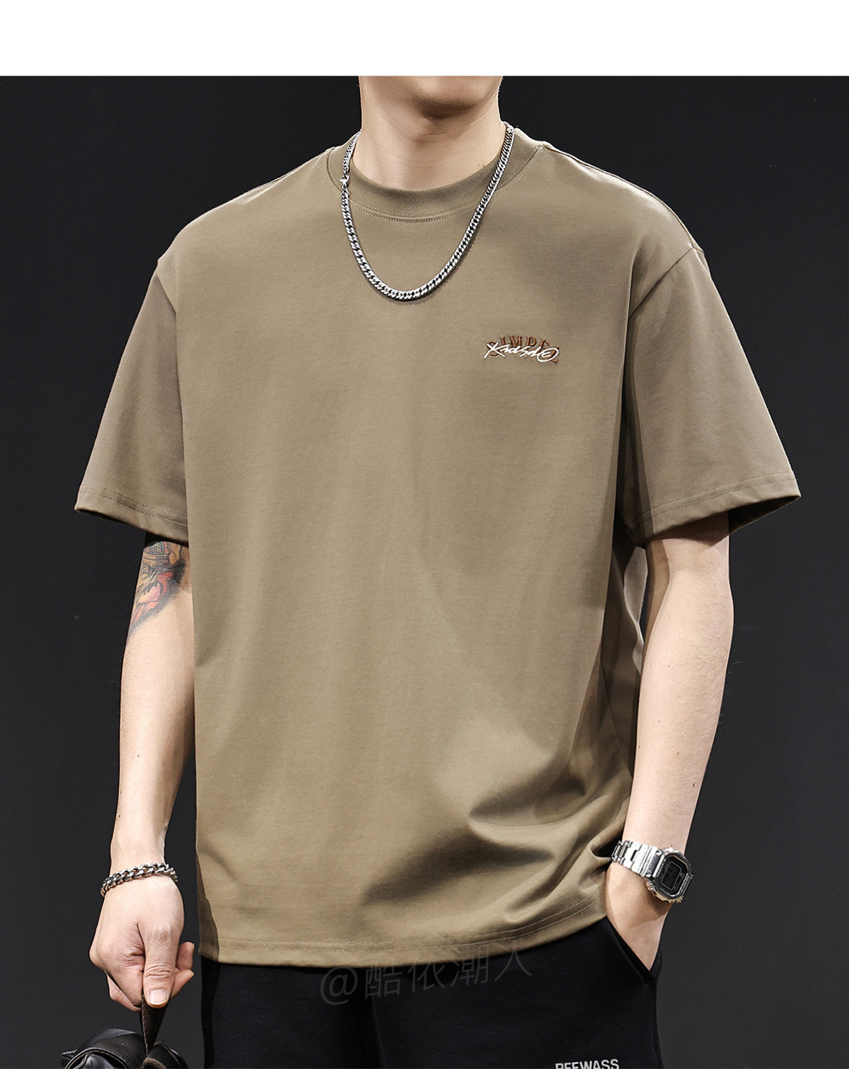 美式复古潮牌冰感科技短袖t恤男士夏季2025新款大码高端印花体恤详情13