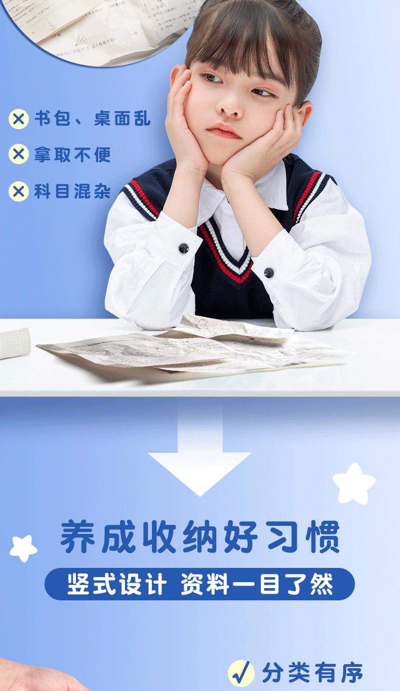 A4 folder vertical hand-held organ bag with 13 compartments, large capacity, student test paper storage bag, classified by test subject pic 3