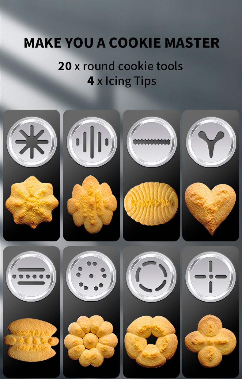 Cookie mold gun, baking tool, aluminum alloy piping nozzle, 20 pieces of sheet, bean melting and flower squeezing bag set, baking pic 7