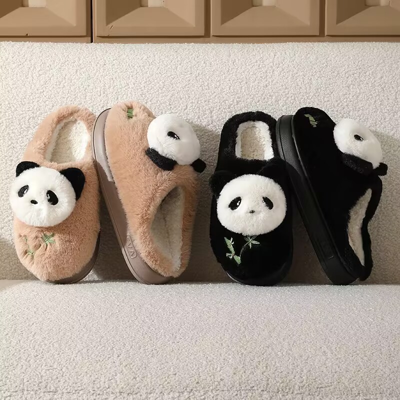 2024新款秋冬季卡通棉拖女可爱卡通小熊猫室内保暖情侣毛绒棉拖男详情5