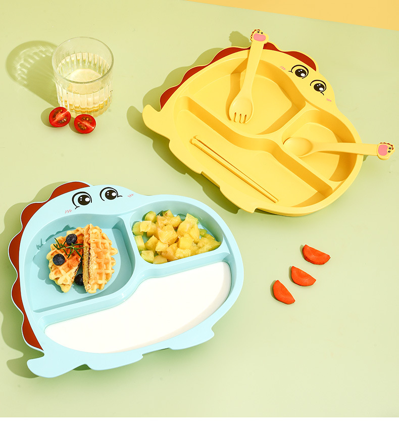 跨境儿童餐盘卡通分格竹纤维餐具幼儿园家用宝宝吃饭辅食分隔盘子详情16