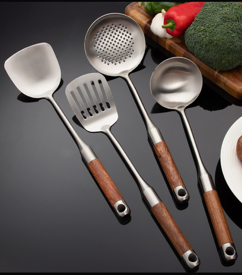 Wholesale of 316 stainless steel spatulas, household kitchenware sets, rosewood-handled soup spoons, strainers and cooking spatulas pic 16