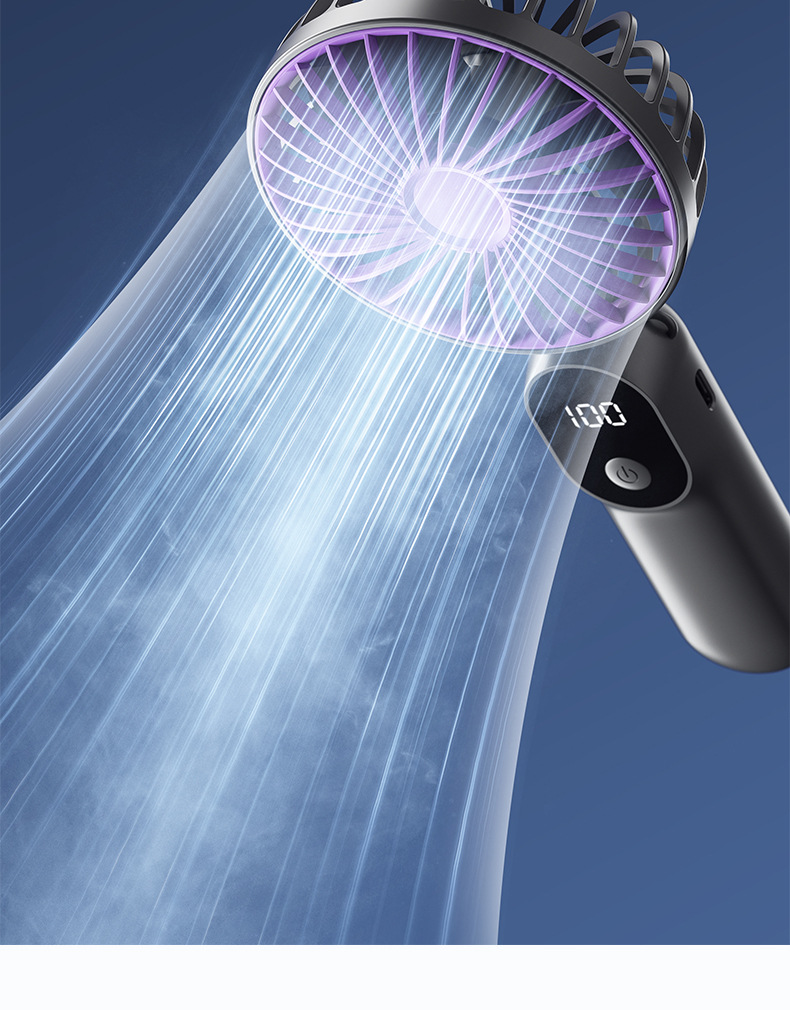 跨境新款/手持风扇多功能数显折叠超大风力usb充电桌面办公小风扇详情6