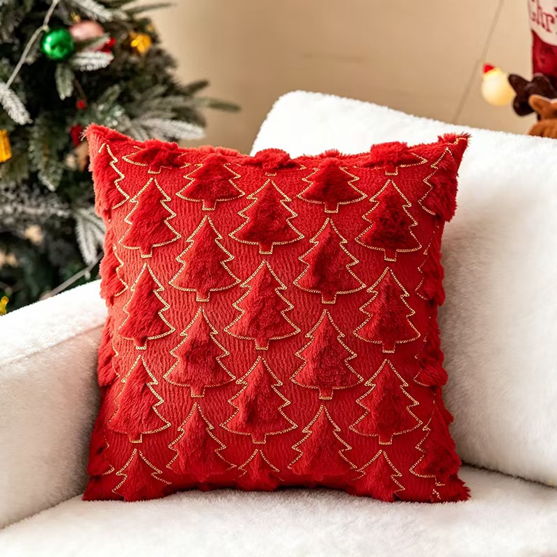 Red Christmas tree patterned wedding throw pillows, hairscarves, sofa cushions, home clothes, wedding decorations pic 5