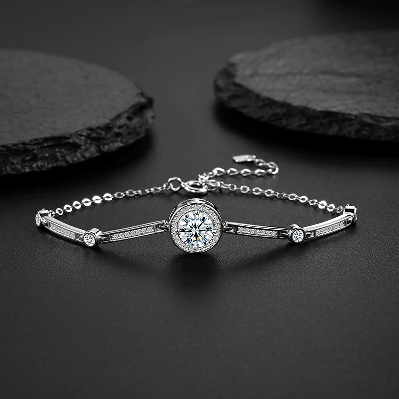 S925 sterling silver bracelet, one-carat Mosan luxury round bag bracelet, live-streaming same style, Korean version, high-end and light luxury pic 10