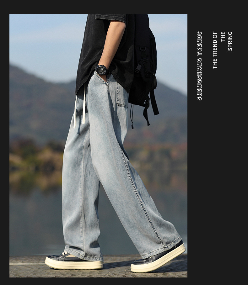 春夏男装|夏季天丝牛仔裤男2025新品直筒休闲长裤潮牌垂感阔腿裤详情8