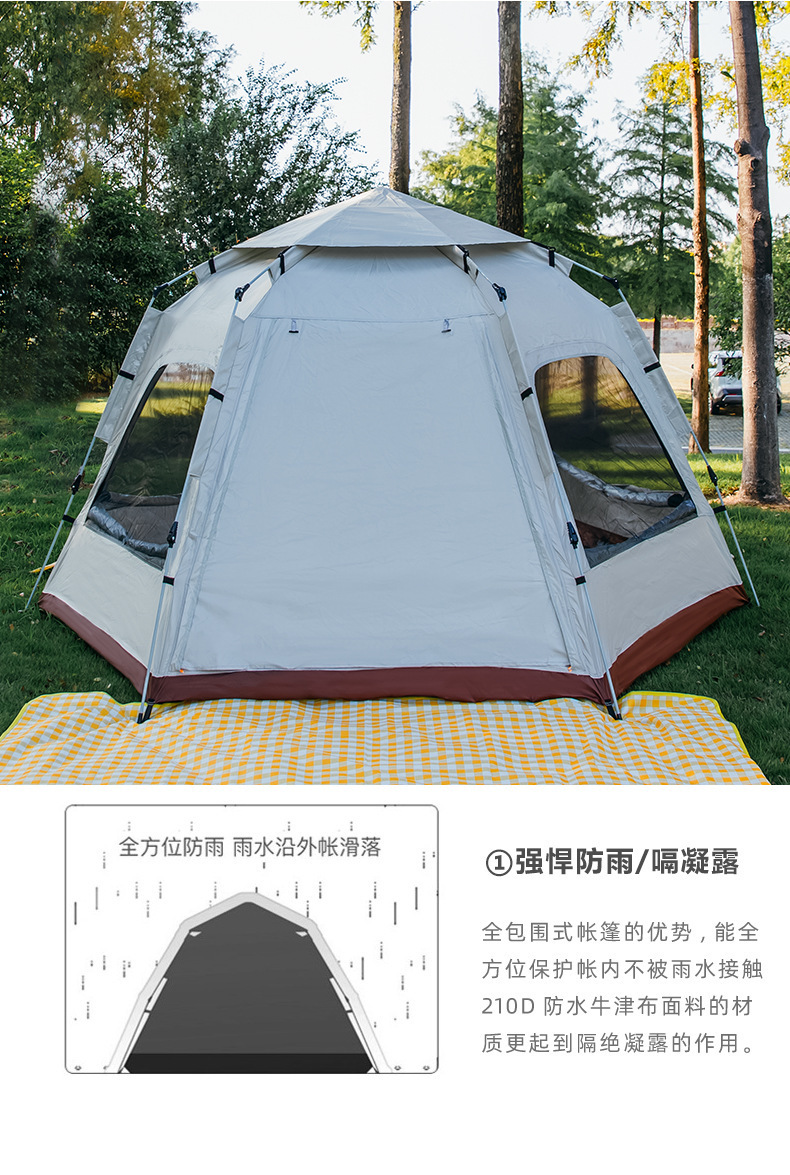 Outdoor fully automatic large-space tents for five to eight people, sun protection and rainproof family camping, hexagonal mountain camping supplies pic 15