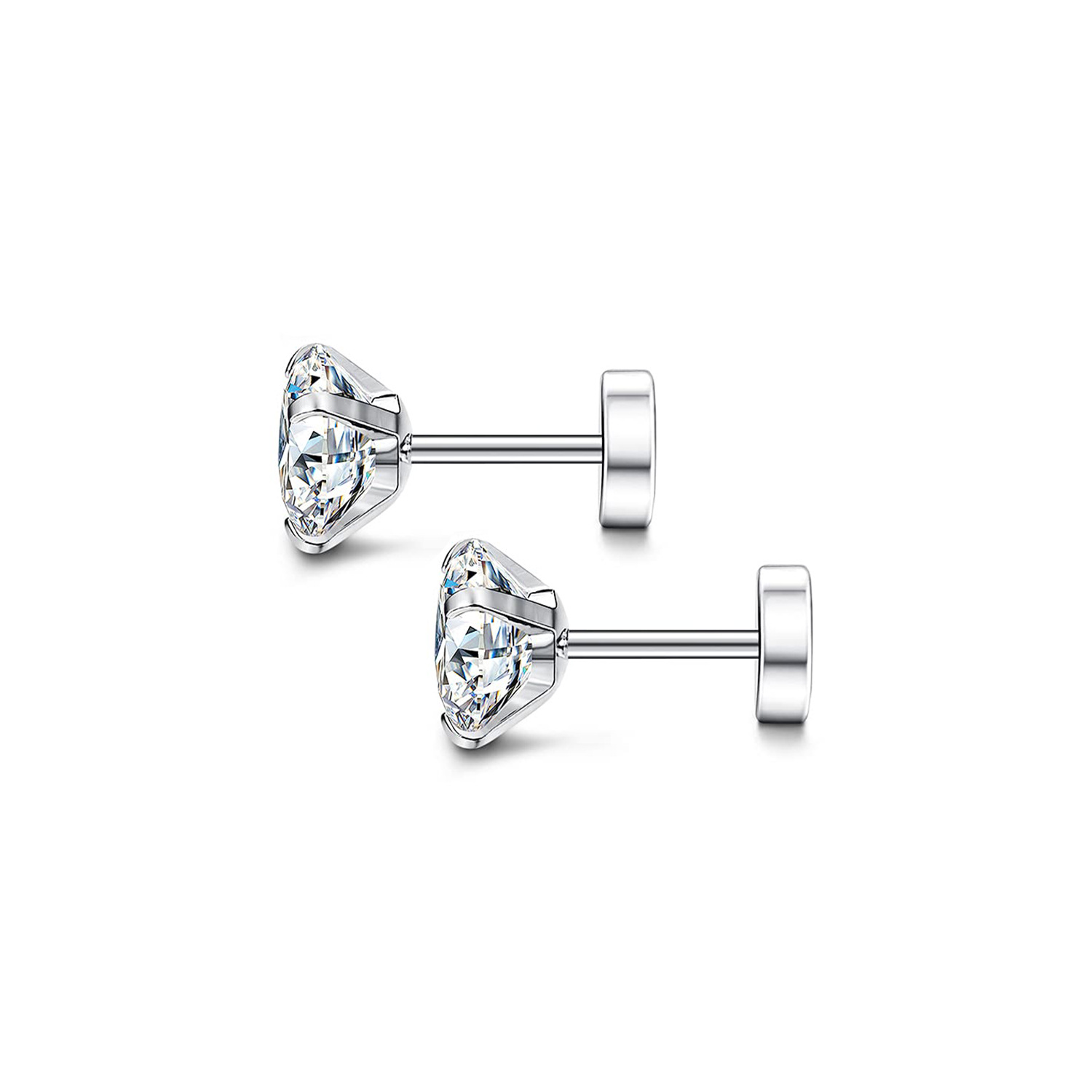 Cross-border titanium steel flat-bottom zircon ear studs, round ear bone studs, cochlear studs, zircon ear studs with external threads, versatile and high-end pic 11