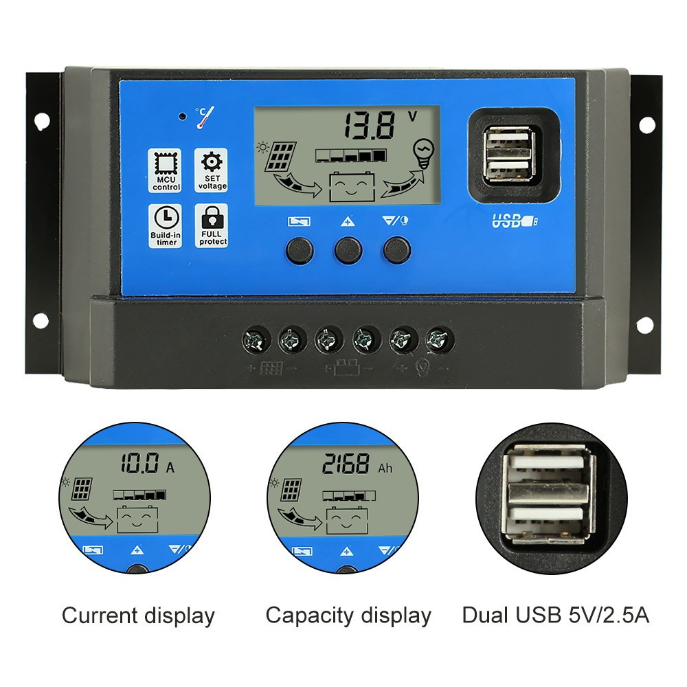 PWM solar controller 10A-60A intelligent lighting charging controller with dual USB12V/24V automatic recognition pic 16