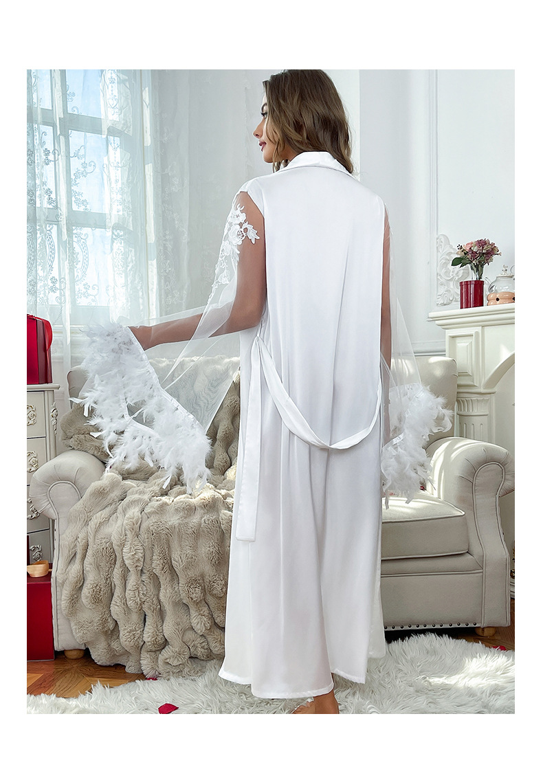 Feiyun brand elegant lace-trimmed long-sleeved bathrobe, comfortable silk fabric home wear 847 pic 16