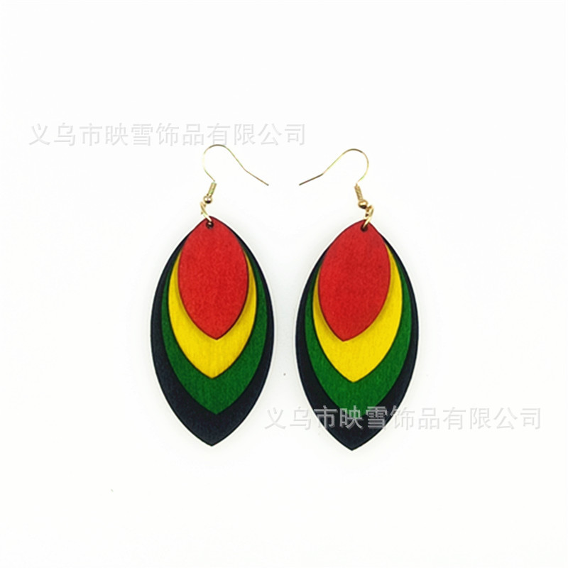 非洲亚马逊跨境多色耳环木片切割多层个性耳饰黑人历史月耳勾详情4