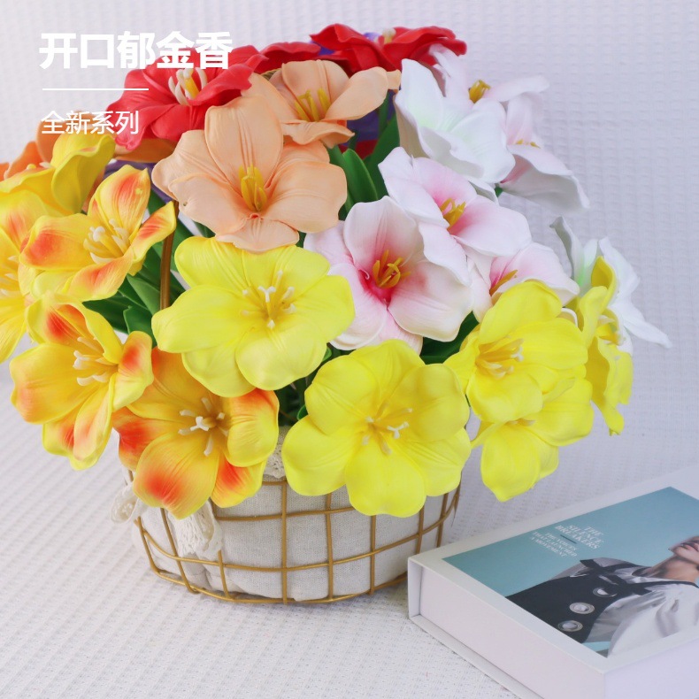 PU开口郁金香 仿真花 婚庆家居花卉装饰大花瓣绽放翻瓣郁金香软装详情3