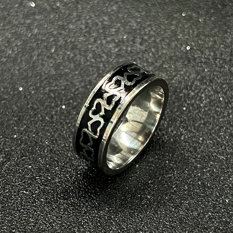 跨境供应钛钢戒指龙纹心电图心形不掉色男款不锈钢手饰 饰品批发详情8