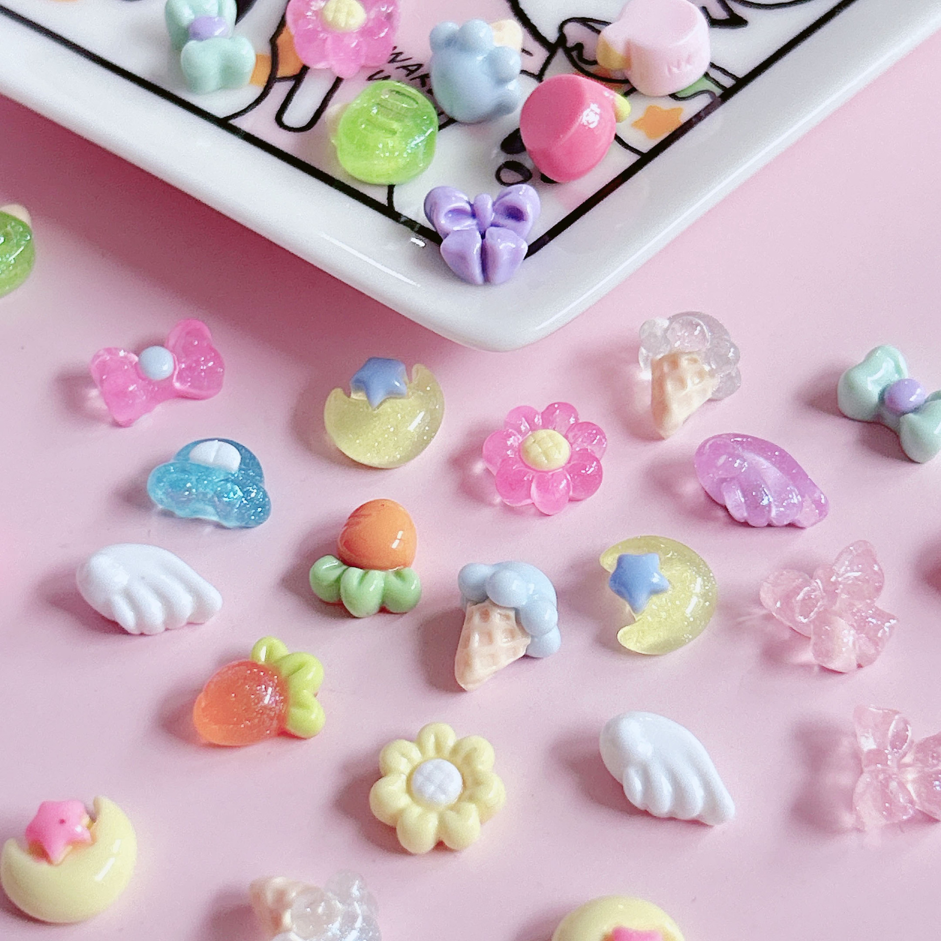 New mini product with bow, strawberry ice cream, diy hair clips, ear studs, nail art and handcrafted accessory stickers pic 9