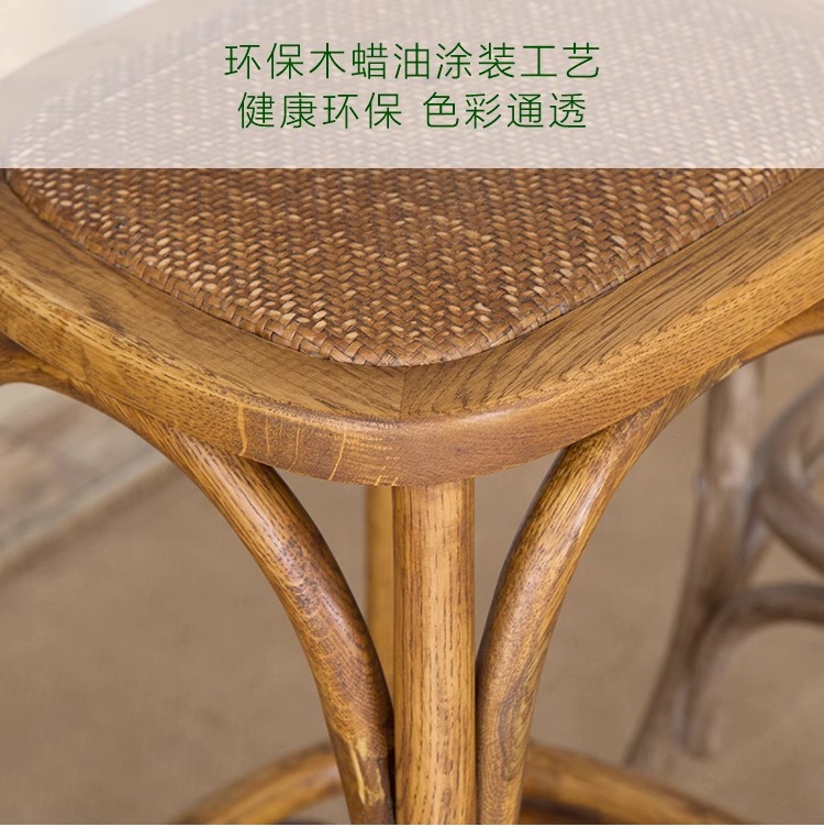 American retro trendy coffee shop solid wood chairs, simple tavern light luxury home bar chairs, high-legged backrest high bar stools pic 4