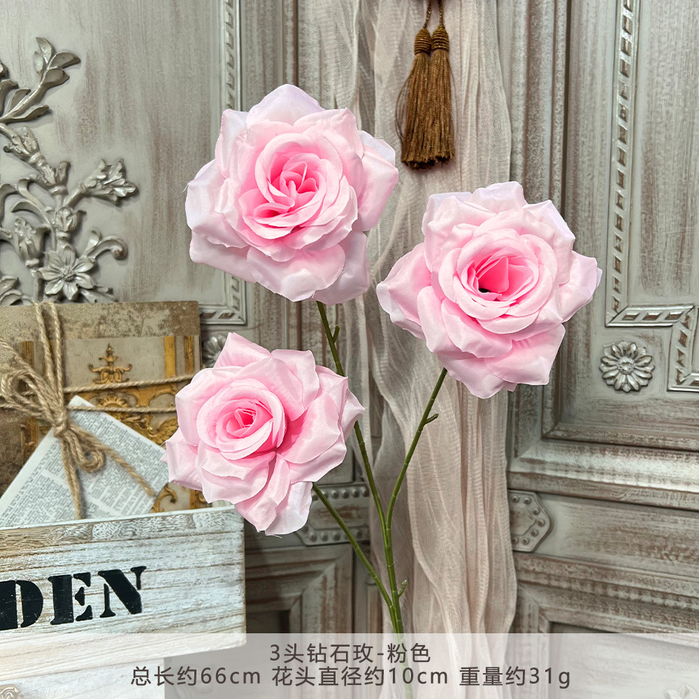 3头钻石玫瑰仿真假花束成品人造绢花婚庆地排用花塑料花婚礼布置详情11